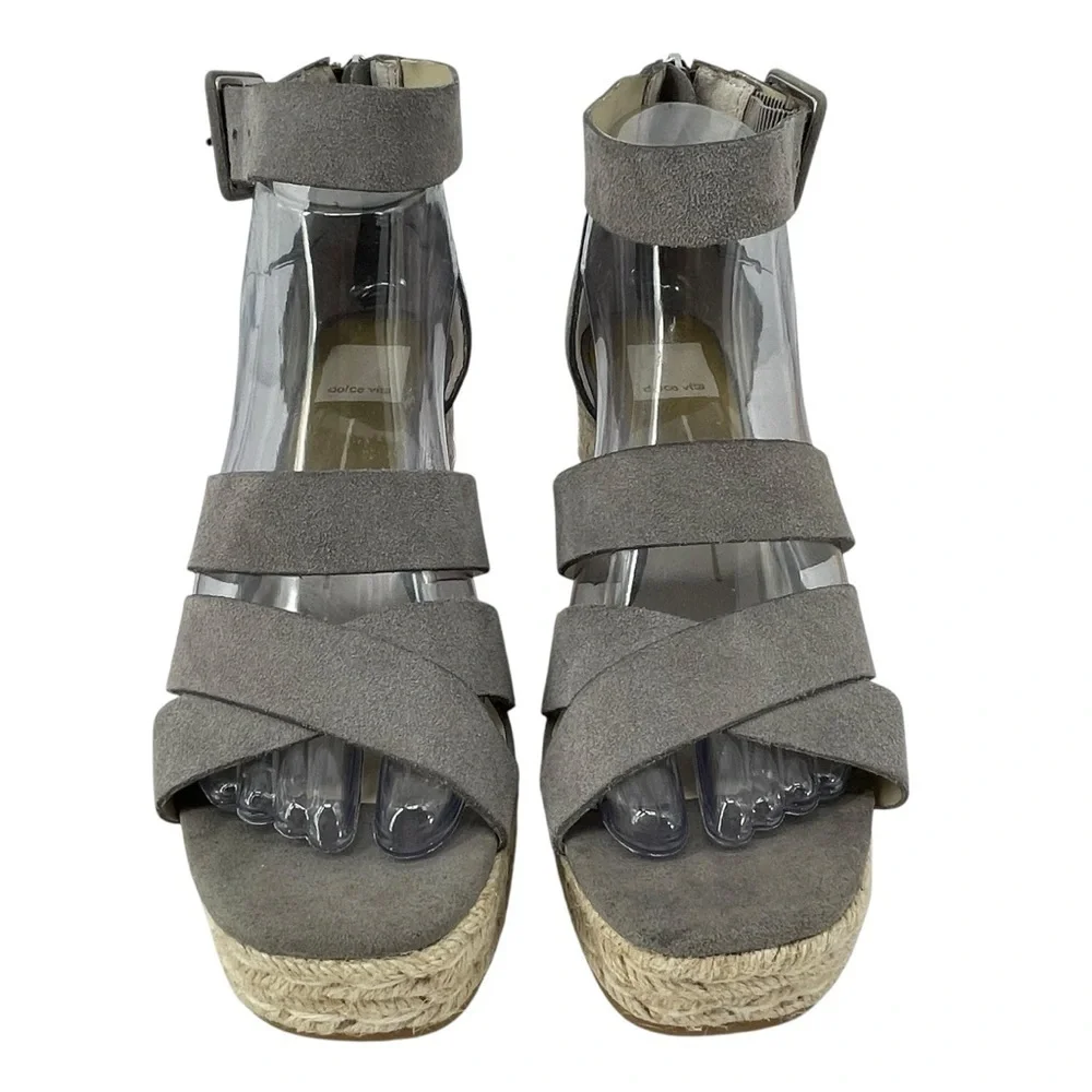 Dolce Vita Suede Creamy Grey Rope Platform Espadrille Wedge Sandals - Sz 7.5
